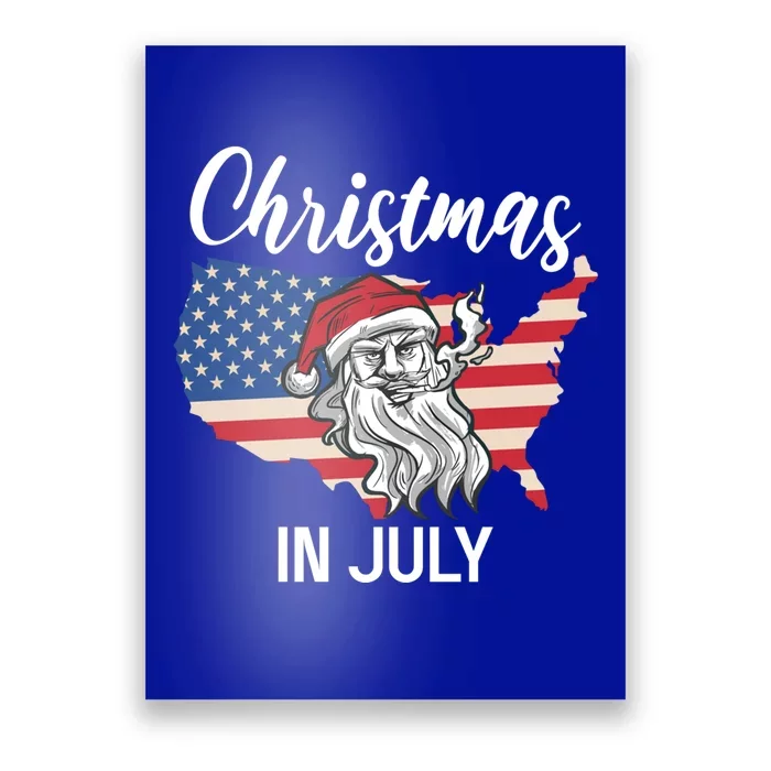 Christmas In July Santa 4th Of July American Flag Patriotici Gift Poster