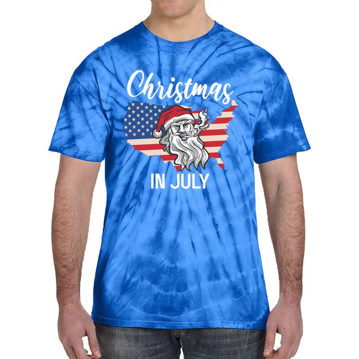 Christmas In July Santa 4th Of July American Flag Patriotici Gift Tie-Dye T-Shirt