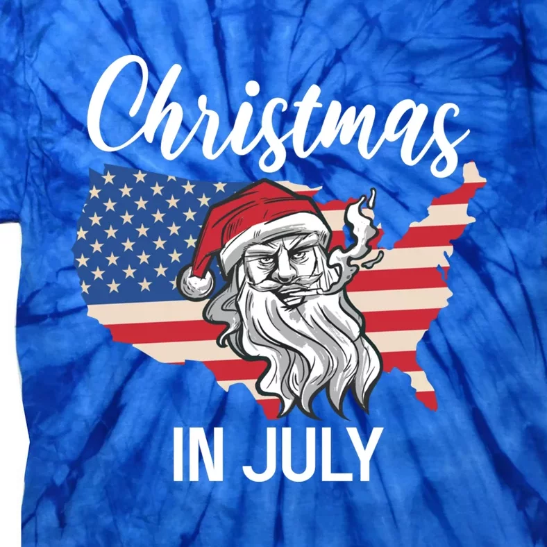 Christmas In July Santa 4th Of July American Flag Patriotici Gift Tie-Dye T-Shirt