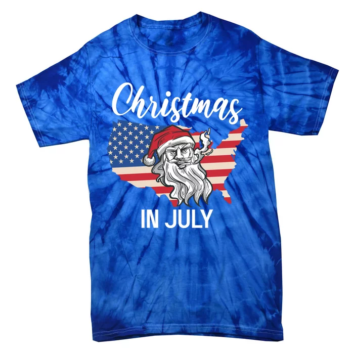 Christmas In July Santa 4th Of July American Flag Patriotici Gift Tie-Dye T-Shirt