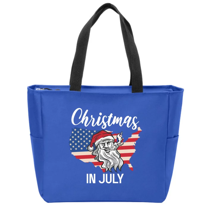 Christmas In July Santa 4th Of July American Flag Patriotici Gift Zip Tote Bag