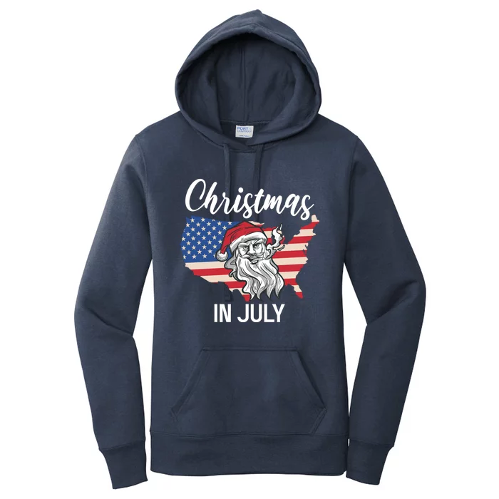 Christmas In July Santa 4th Of July American Flag Patriotici Gift Women's Pullover Hoodie