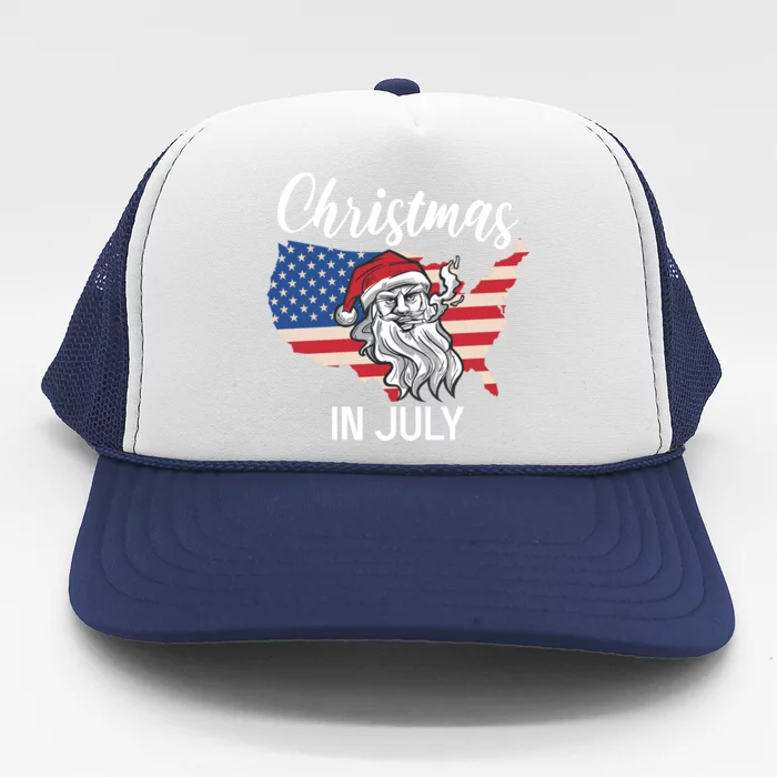 Christmas In July Santa 4th Of July American Flag Patriotici Gift Trucker Hat