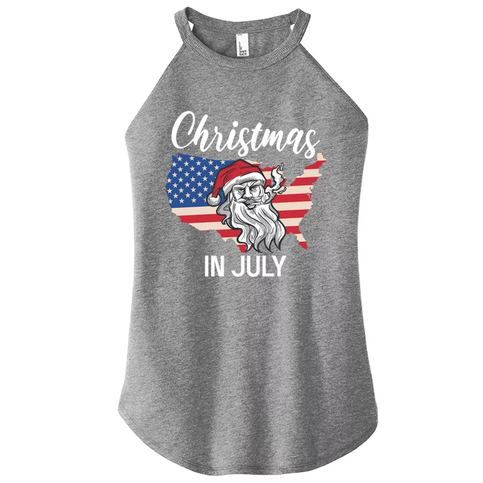 Christmas In July Santa 4th Of July American Flag Patriotici Gift Women’s Perfect Tri Rocker Tank