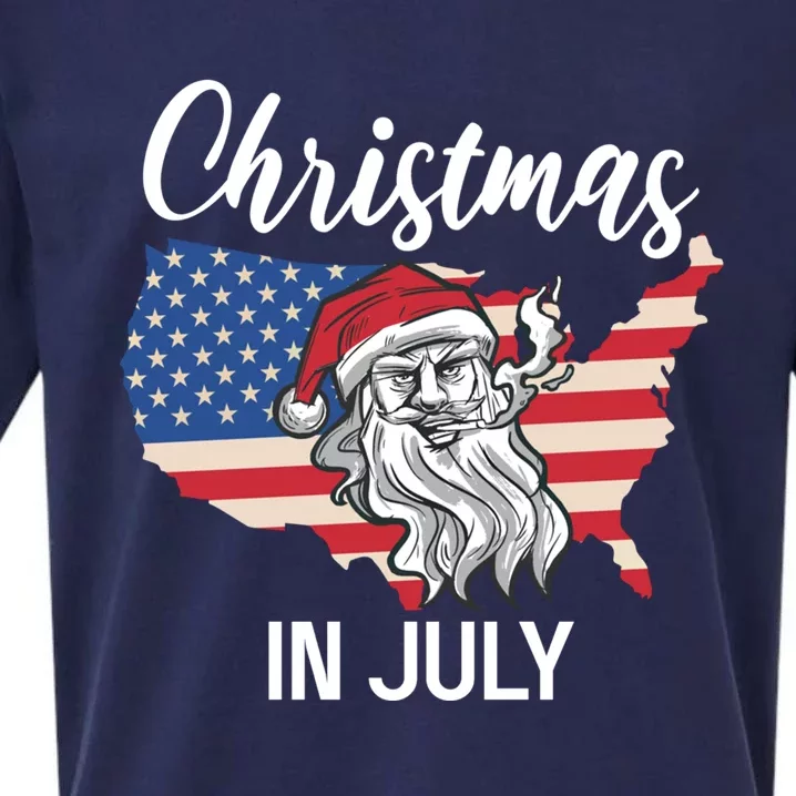 Christmas In July Santa 4th Of July American Flag Patriotici Gift Sueded Cloud Jersey T-Shirt