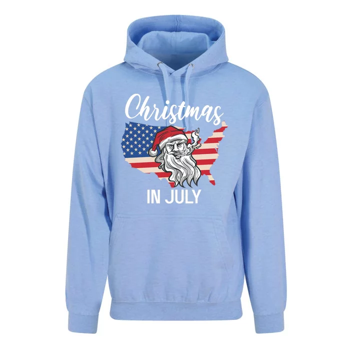 Christmas In July Santa 4th Of July American Flag Patriotici Gift Unisex Surf Hoodie