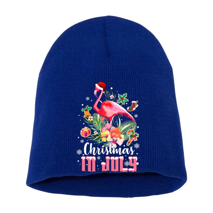 Christmas In July Cool Gift Pink Flamingo Gift Short Acrylic Beanie