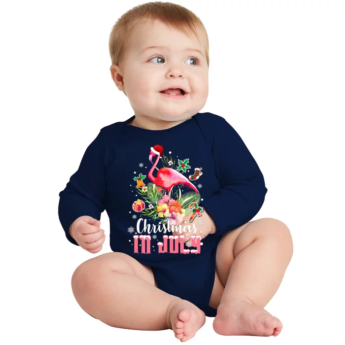 Christmas In July Cool Gift Pink Flamingo Gift Baby Long Sleeve Bodysuit