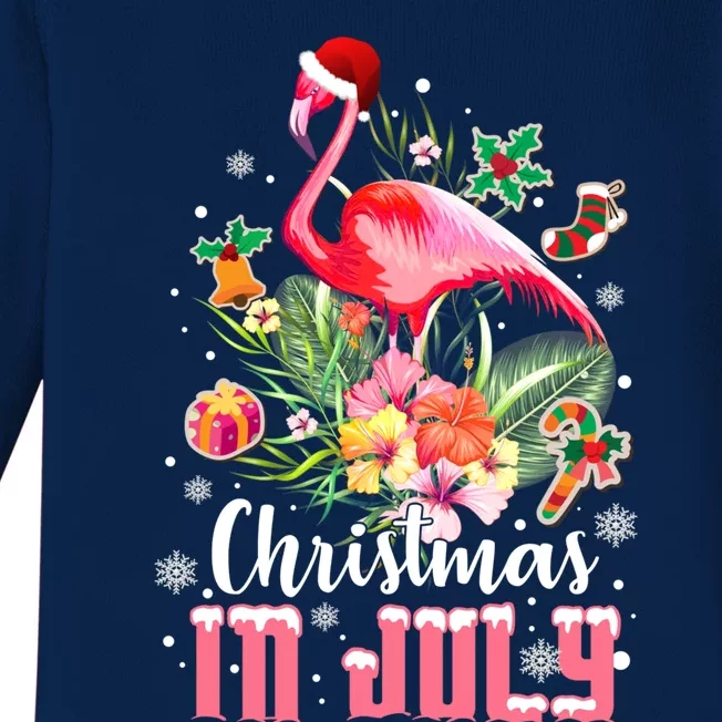 Christmas In July Cool Gift Pink Flamingo Gift Baby Long Sleeve Bodysuit