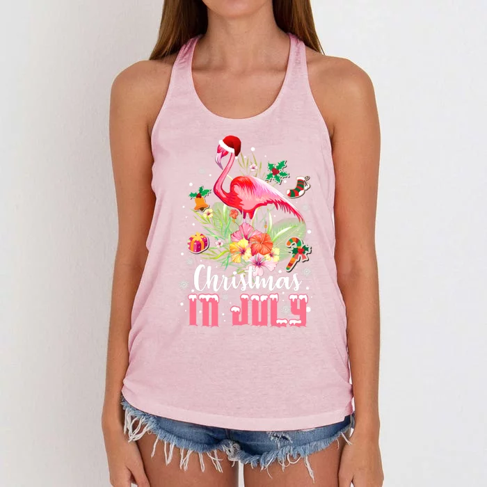 Christmas In July Cool Gift Pink Flamingo Gift Women's Knotted Racerback Tank