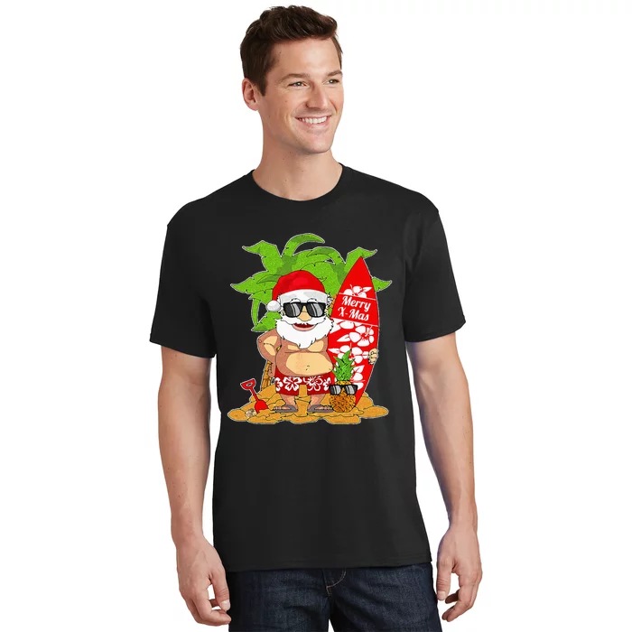 Christmas In July Santa Surfing Hawaiian Party T-Shirt