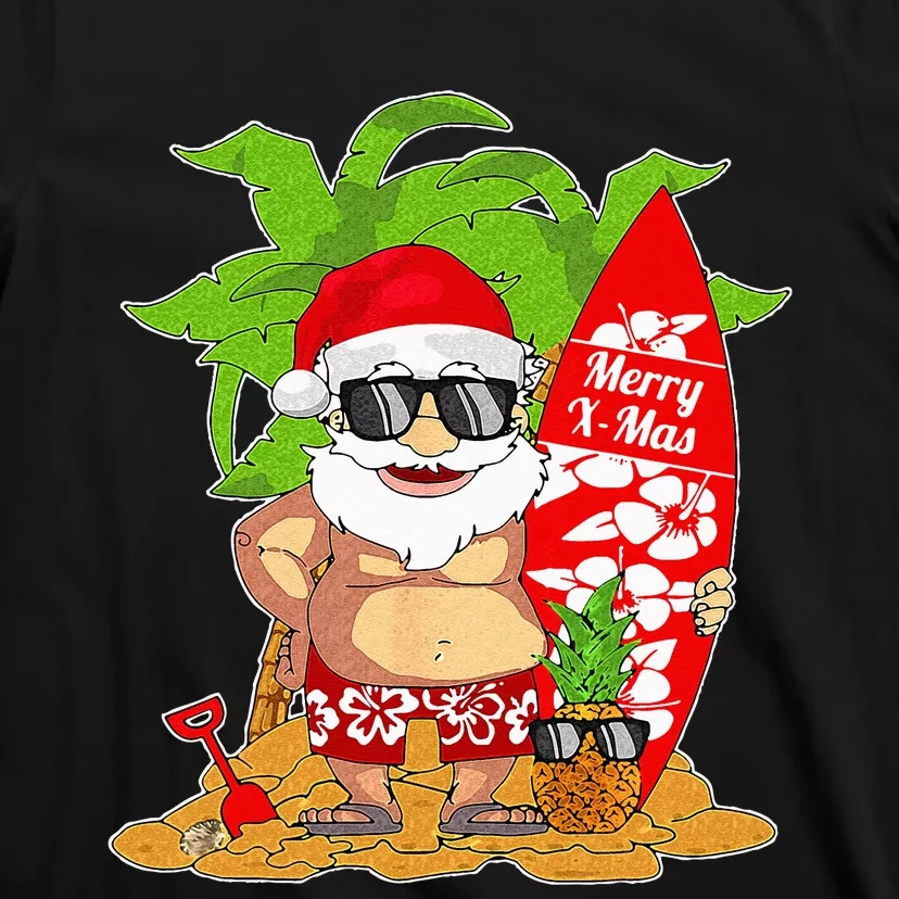 Christmas In July Santa Surfing Hawaiian Party T-Shirt