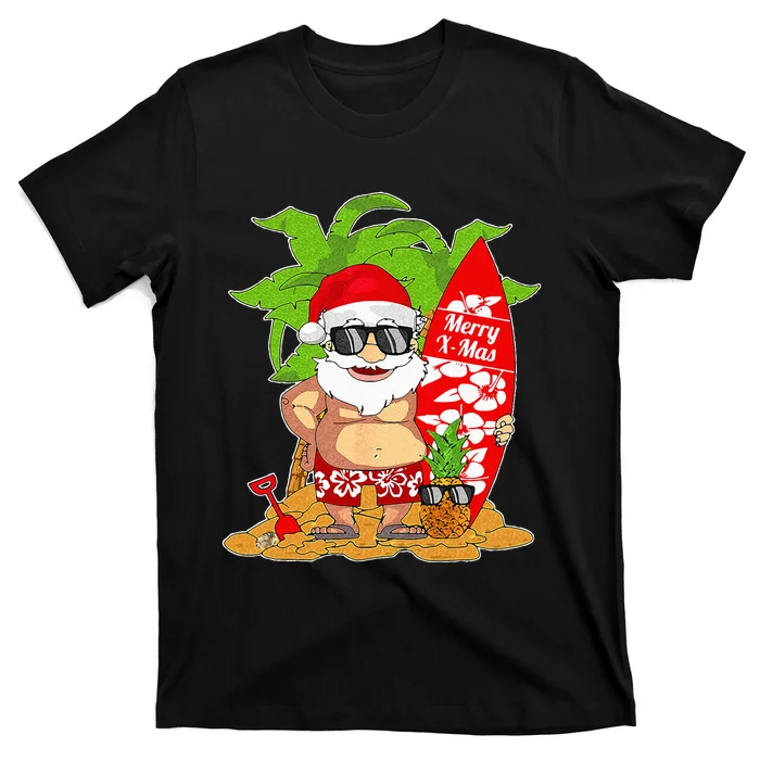 Christmas In July Santa Surfing Hawaiian Party T-Shirt