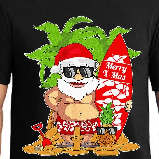 Christmas In July Santa Surfing Hawaiian Party Pajama Set