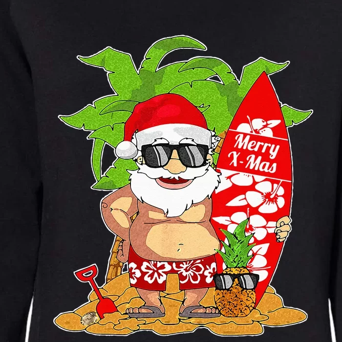 Christmas In July Santa Surfing Hawaiian Party Womens California Wash Sweatshirt