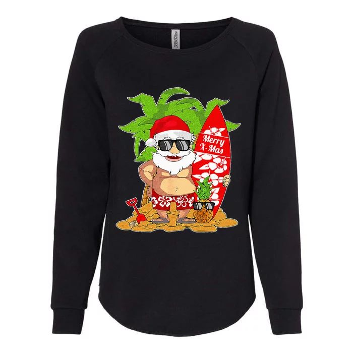 Christmas In July Santa Surfing Hawaiian Party Womens California Wash Sweatshirt