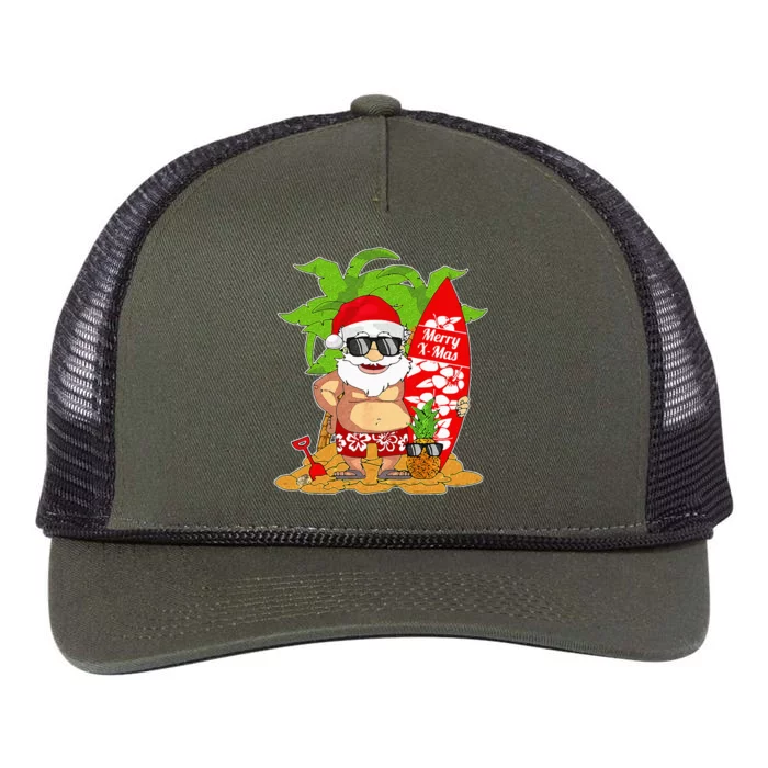 Christmas In July Santa Surfing Hawaiian Party Retro Rope Trucker Hat Cap