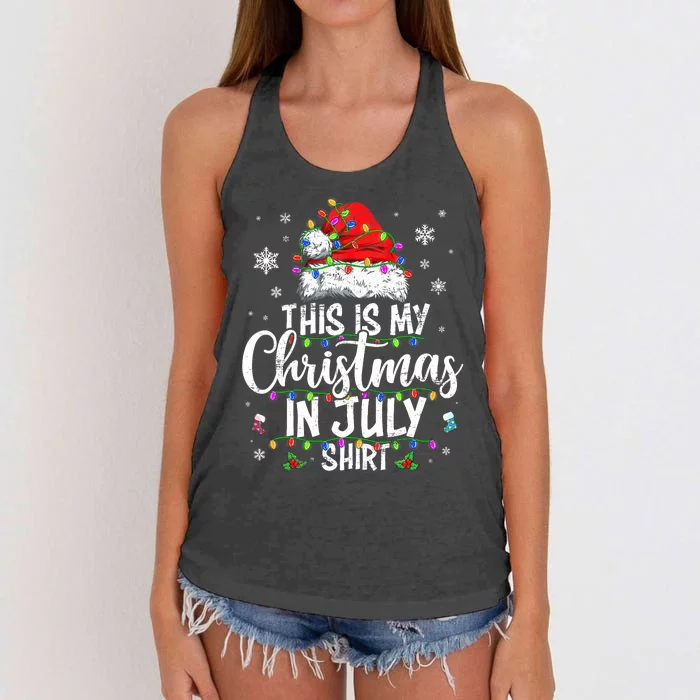 Christmas In July Santa Hat Summer Beach Vacation Xmas Women's Knotted Racerback Tank