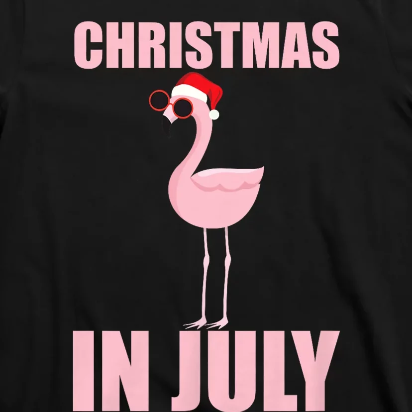 Christmas In July | Funny Flamingo In Santa Hat T-Shirt