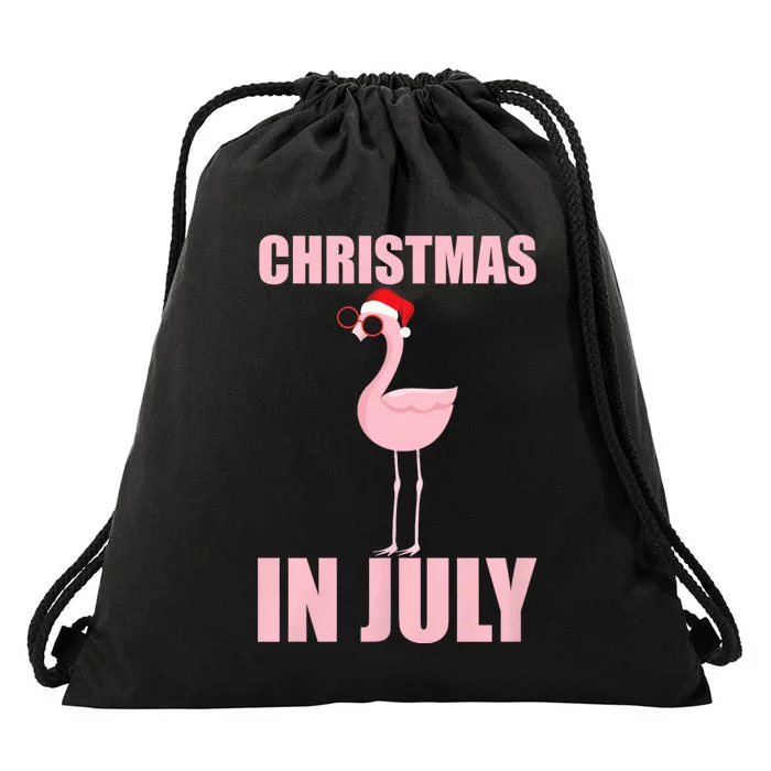 Christmas In July | Funny Flamingo In Santa Hat Drawstring Bag