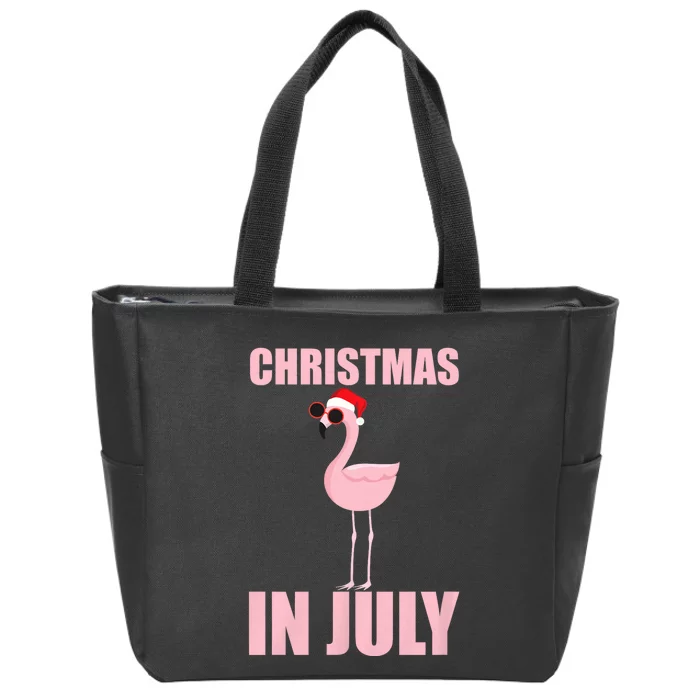 Christmas In July | Funny Flamingo In Santa Hat Zip Tote Bag