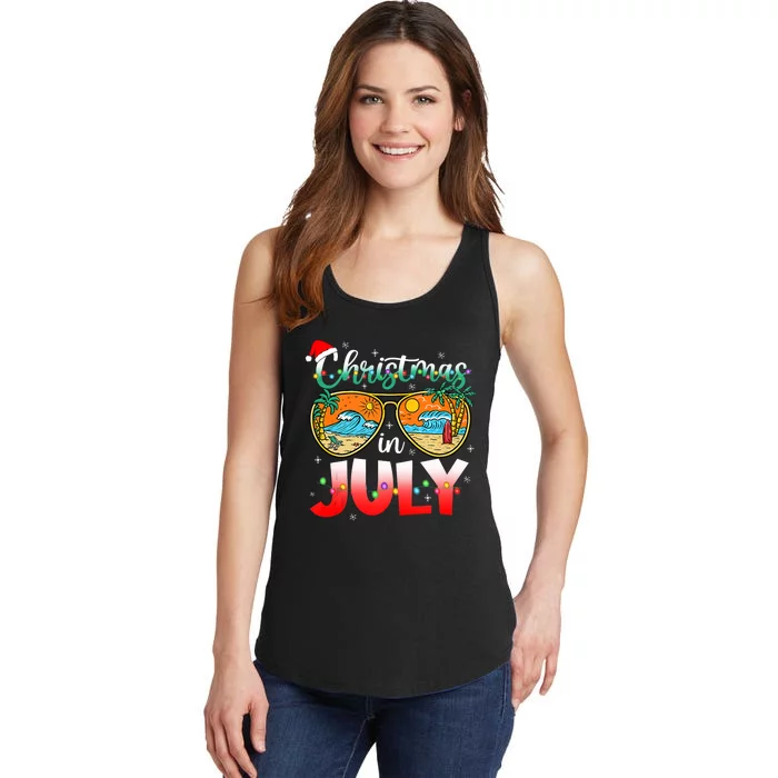 Christmas In July Summer Vacation Beach Sunglasses Funny Ladies Essential Tank