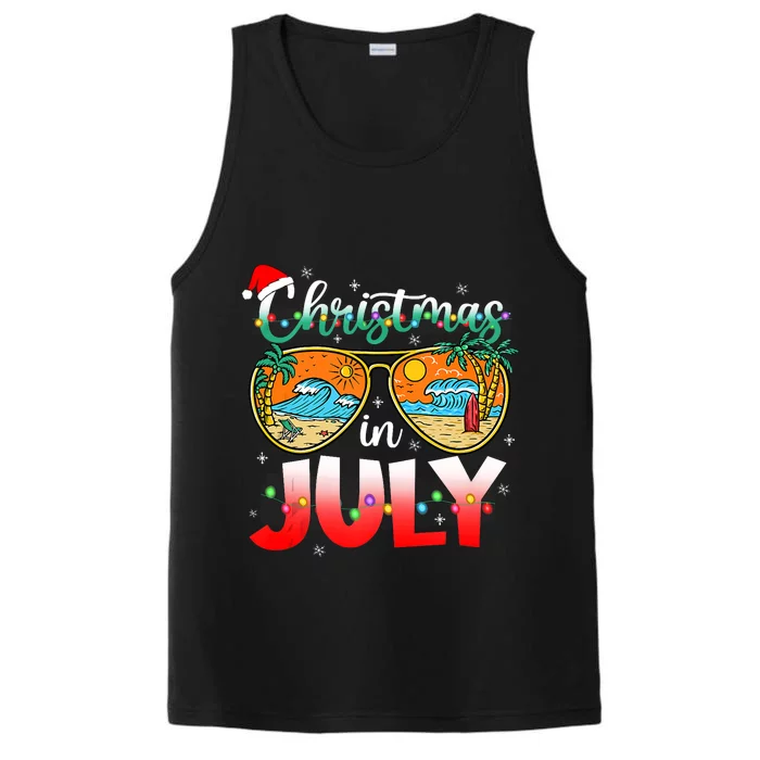 Christmas In July Summer Vacation Beach Sunglasses Funny Performance Tank