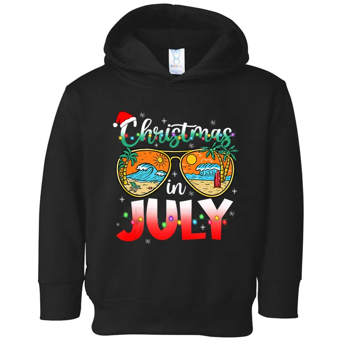 Christmas In July Summer Vacation Beach Sunglasses Funny Toddler Hoodie