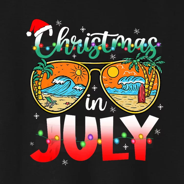 Christmas In July Summer Vacation Beach Sunglasses Funny Women's Crop Top Tee