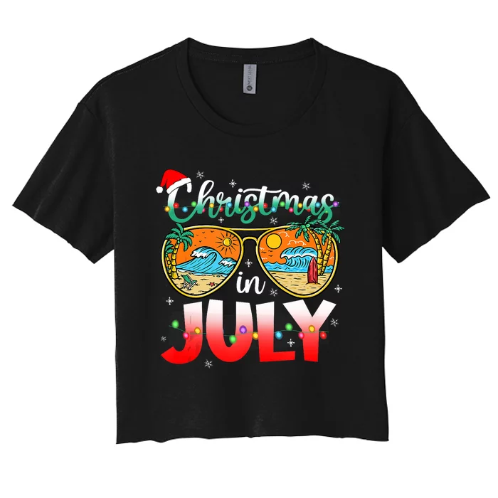 Christmas In July Summer Vacation Beach Sunglasses Funny Women's Crop Top Tee