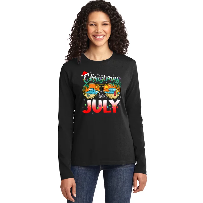 Christmas In July Summer Vacation Beach Sunglasses Funny Ladies Long Sleeve Shirt