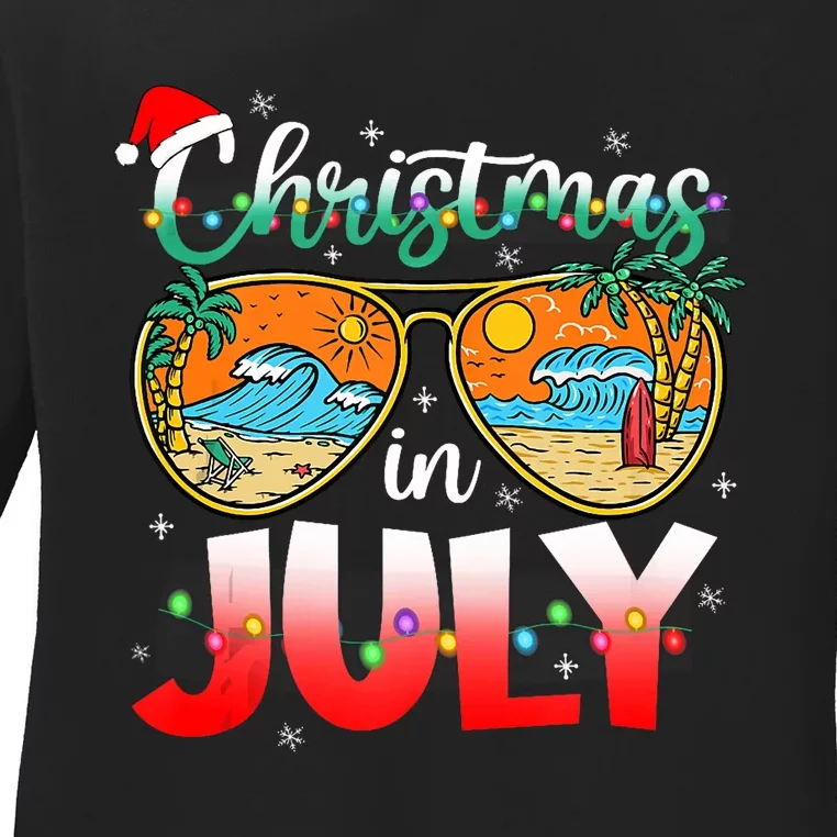 Christmas In July Summer Vacation Beach Sunglasses Funny Ladies Long Sleeve Shirt