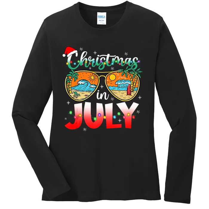 Christmas In July Summer Vacation Beach Sunglasses Funny Ladies Long Sleeve Shirt