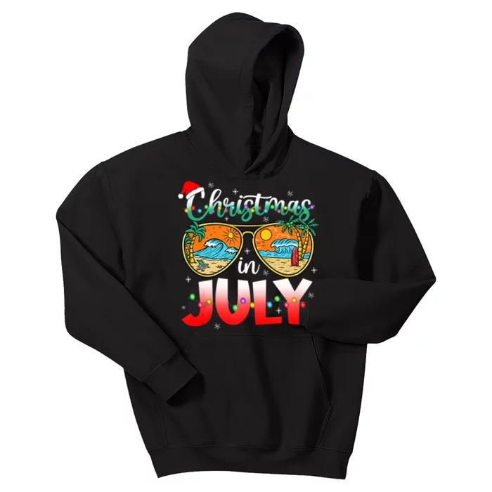 Christmas In July Summer Vacation Beach Sunglasses Funny Kids Hoodie