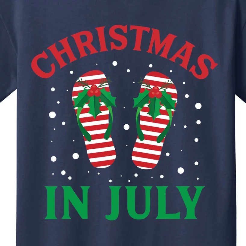 Christmas in July Flip Flops Funny Beach Summer Kids T-Shirt