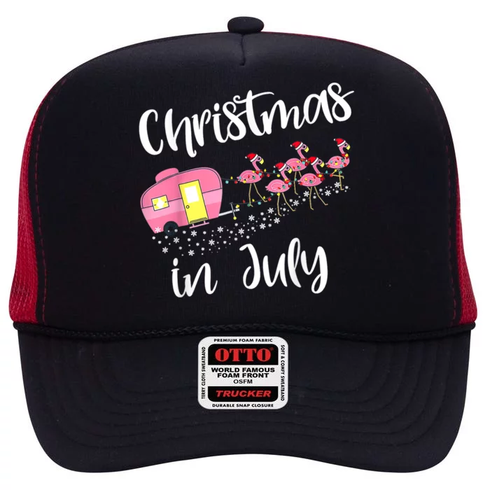 Christmas In July Flamingo Pink Funny Camping High Crown Mesh Trucker Hat