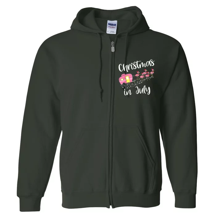 Christmas In July Flamingo Pink Funny Camping Full Zip Hoodie