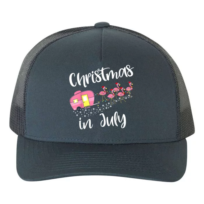 Christmas In July Flamingo Pink Funny Camping Yupoong Adult 5-Panel Trucker Hat