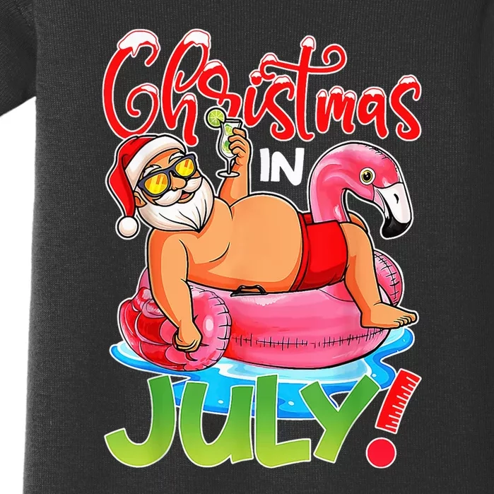 Christmas In July Flamingo Santa Summer Vacation Baby Bodysuit