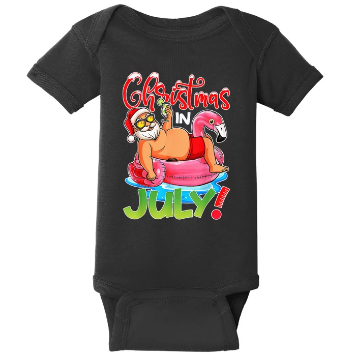 Christmas In July Flamingo Santa Summer Vacation Baby Bodysuit