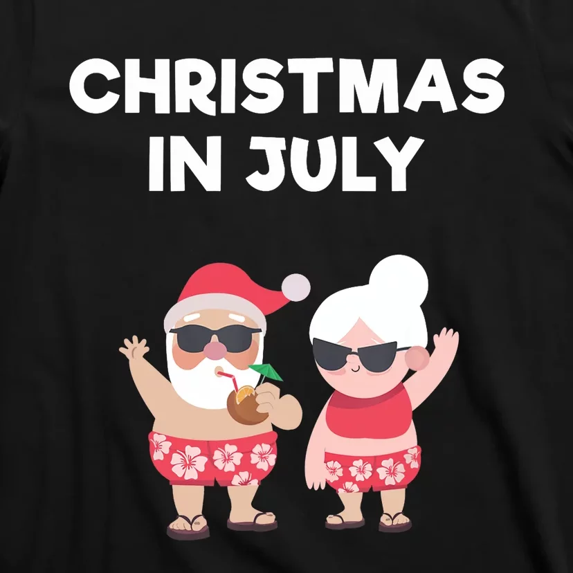 Christmas In July Funny Mr and Mrs Santa Claus Beach T-Shirt