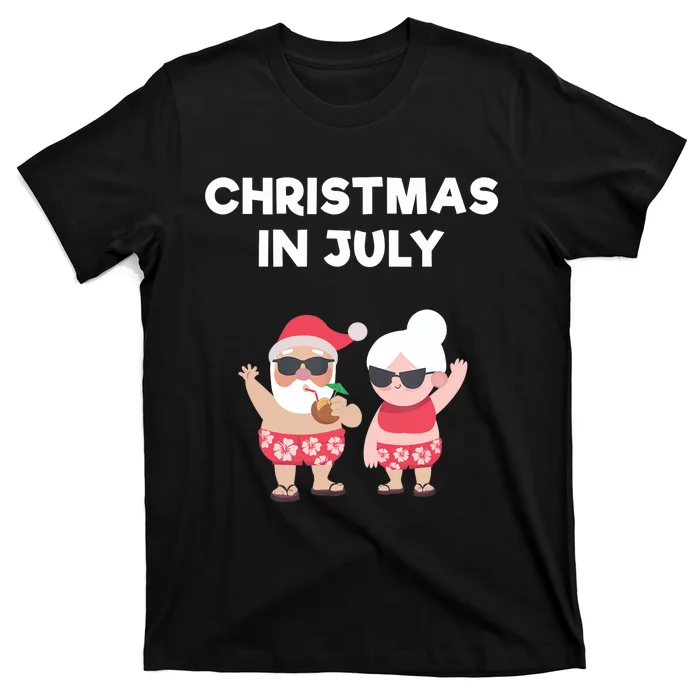 Christmas In July Funny Mr and Mrs Santa Claus Beach T-Shirt