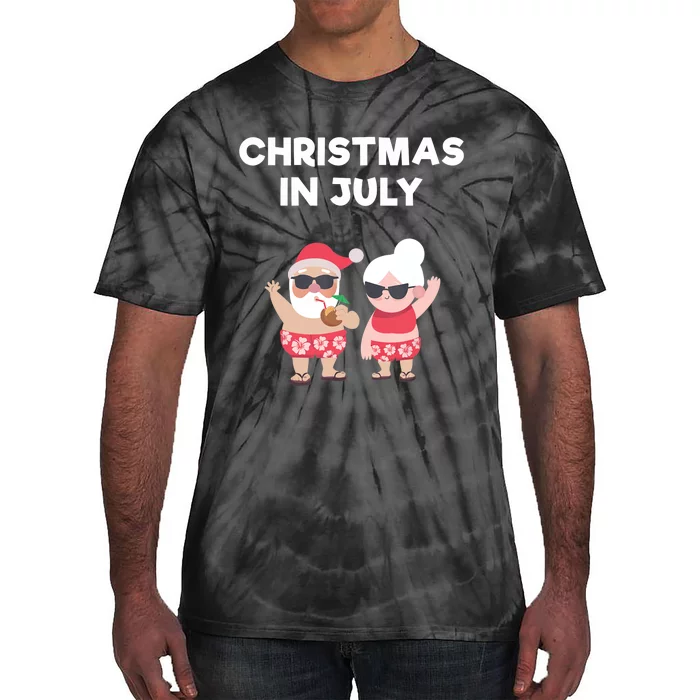 Christmas In July Funny Mr and Mrs Santa Claus Beach Tie-Dye T-Shirt