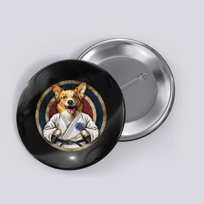 Corgi In Jiu Jitsu Gi Martial Arts Fun Button