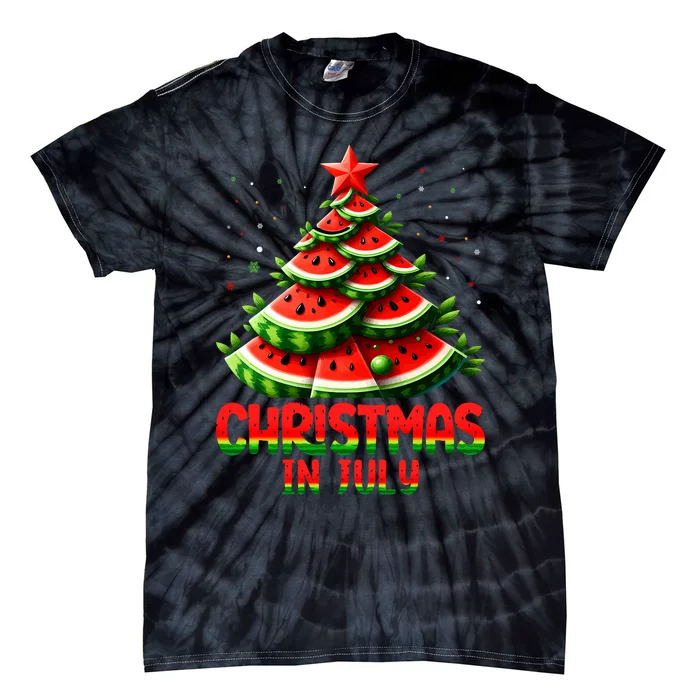 Christmas In July Watermelon Tree Summer Tie-Dye T-Shirt