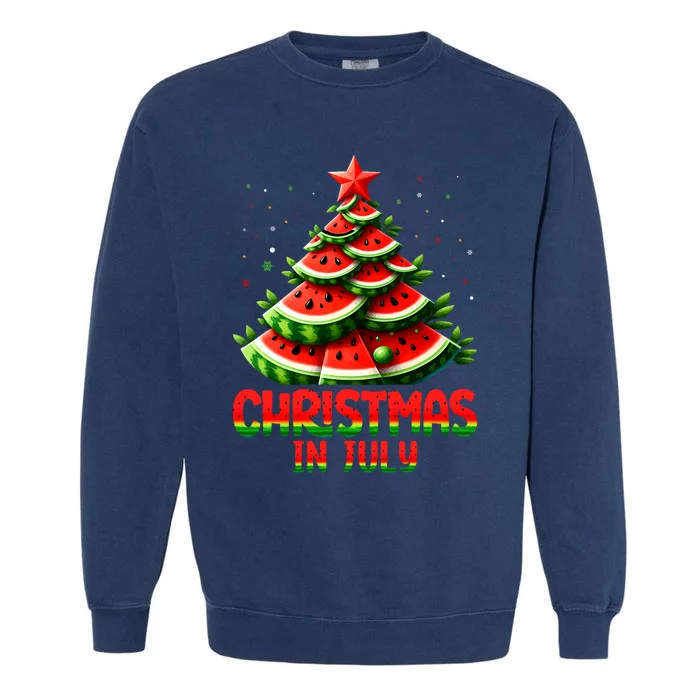 Christmas In July Watermelon Tree Summer Garment-Dyed Sweatshirt