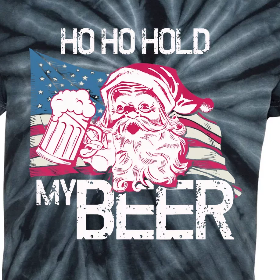 Christmas in July - Santa Ho Ho Hold My Beer - Funny Gift Kids Tie-Dye T-Shirt