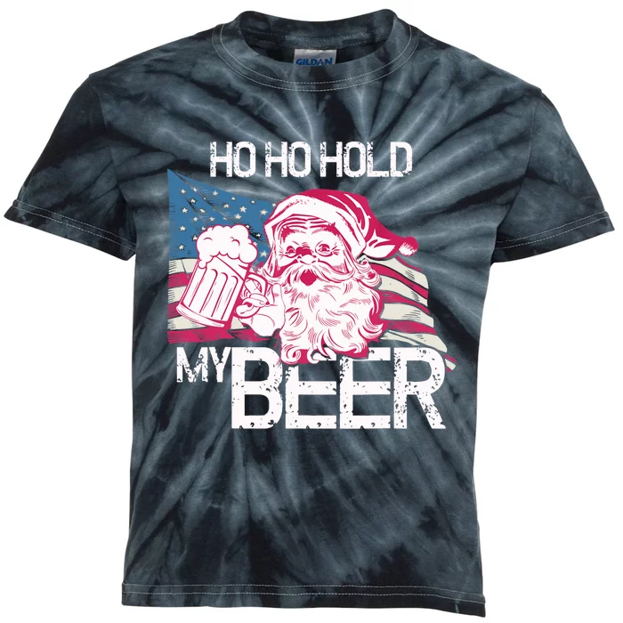 Christmas in July - Santa Ho Ho Hold My Beer - Funny Gift Kids Tie-Dye T-Shirt