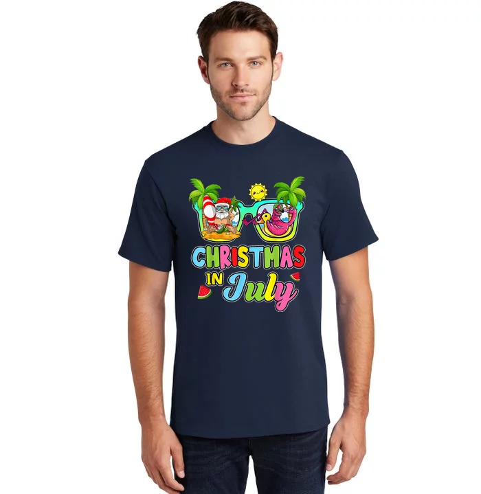 Christmas In July Funny Santa Surfing Summer Beach Vacation Tall T-Shirt