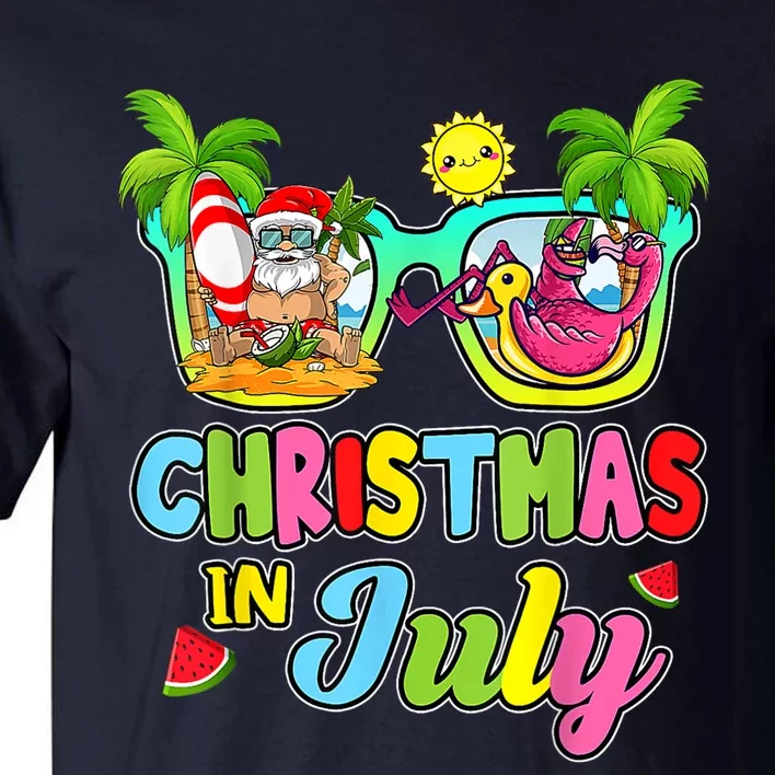 Christmas In July Funny Santa Surfing Summer Beach Vacation Tall T-Shirt